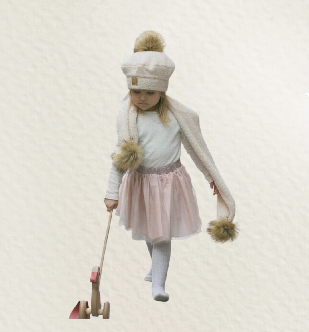 Set Muts & sjaal | Off-white met pompom