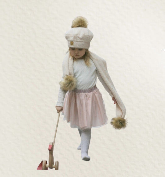 Set Muts & sjaal | Off-white met pompom